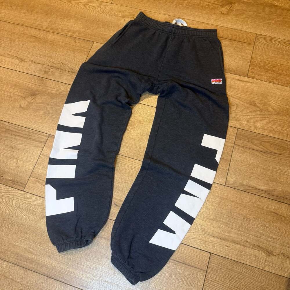Pink Victoria's Secret Sweatpants Size XS Dark Gray White Logo